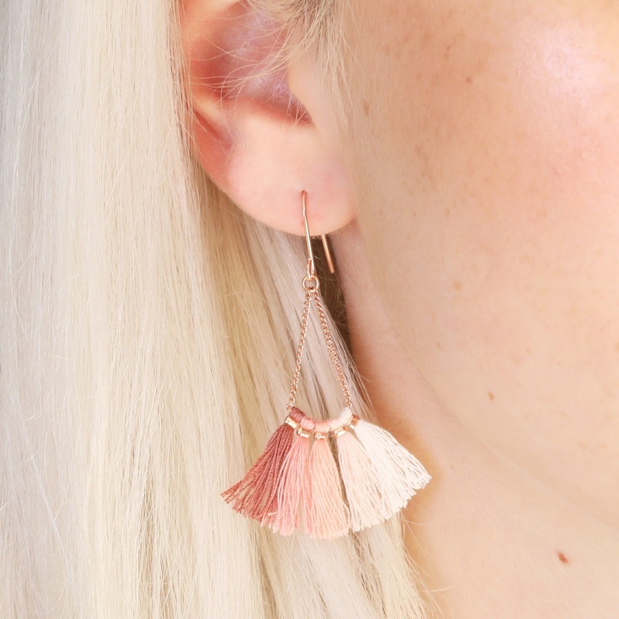 Pink & Rose Gold Tassel Drop Earrings Lisa Angel Jewellery