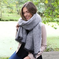 Grey Herringbone Weave Wrap Scarf