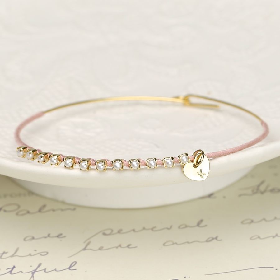 Delicate Gold Pearl Bangle in Pink | Women's Gold Bracelets | Lisa ...