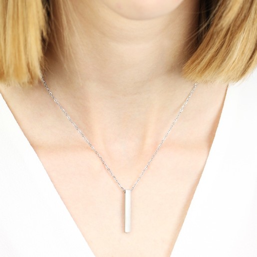 Necklace on Model Lisa Angel Ladies' Personalised Sterling Silver Bar Necklace