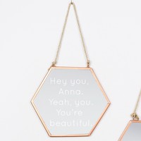 Engraved Small Geometric Copper Mirror