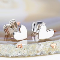 Shiny Silver Heart Stud Earrings