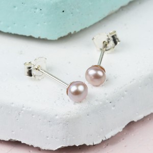 Tiny Vintage Pink Sterling Silver Freshwater Pearl Stud Earrings