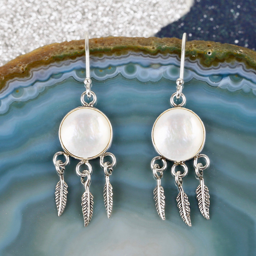 mother of pearl earrings drop silver