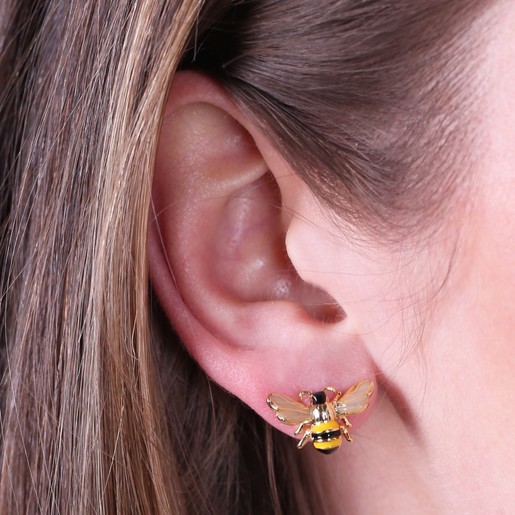 Gold and Enamel Bumblebee Stud Earrings | Lisa Angel