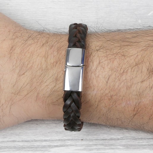 Men's Thick Brown Woven Leather Bracelet | Lisa Angel