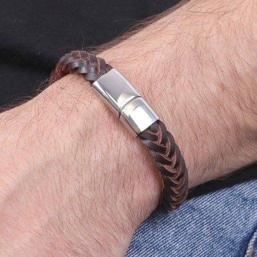 Brown Thick Braided Leather Bracelet with a Sliding Magnetic Clasp   Braided leather bracelet Mens leather bracelet Braided leather