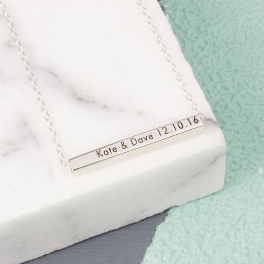 Sterling silver horizontal on sale bar necklace personalized