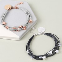 Multi-Strand Leather and Heart Bracelet with Disc Charm