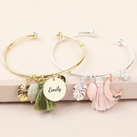 Personalised Tassel Leaf Charm Bangle