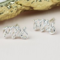 Delicate 'Mrs' Stud Earrings in Silver