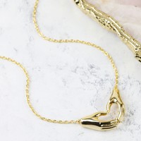 Heart Shaped Hands Necklace in Gold