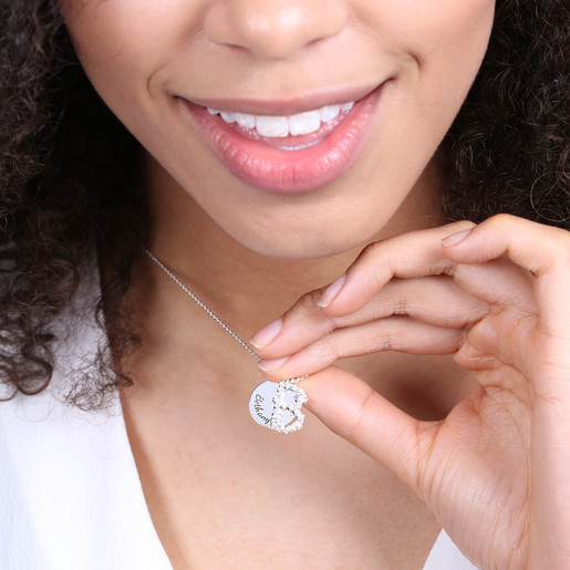 Personalised Diamante Initial Necklace in Silver on Model