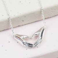Heart Shaped Hands Necklace in Silver
