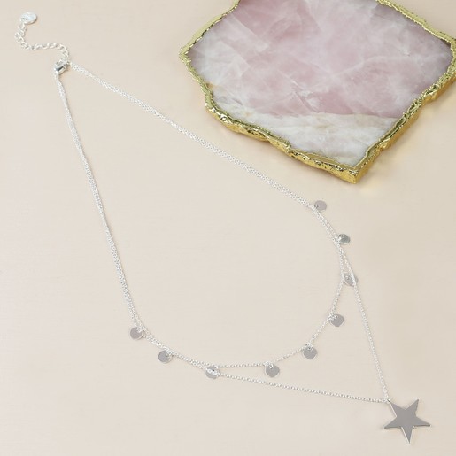 Silver Double Layer Star Necklace Jewellery Lisa Angel
