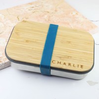 Personalised Stainless Steel and Bamboo Lunch Box