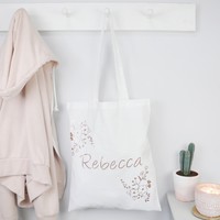 Personalised Floral Name Cotton Tote Bag