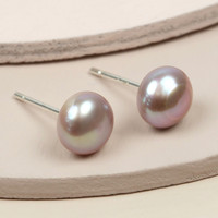 Medium Vintage Pink Sterling Silver Freshwater Pearl Stud Earrings
