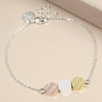 Brushed Mixed Metal Hexagonal Bracelet
