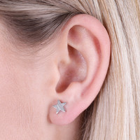Brushed Silver Star Stud Earrings