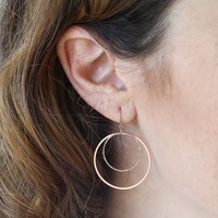 Double Circle Drop Earrings in Rose Gold