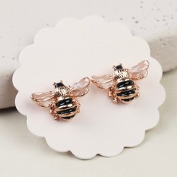 Small Bee Stud Earrings in Rose Gold