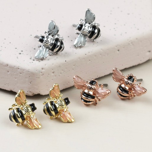 Small Bee Stud Earrings in Rose Gold