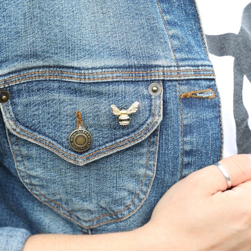 Enamel and Crystal Bumblebee Pin on Model