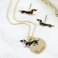Personalised Sausage Dog Necklace and Earrings Set
