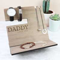 Men's Personalised 'Daddy Since' Wooden Accessory Stand