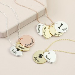 Personalised Mixed Metal Heart and Disc Charm 'Family' Necklace