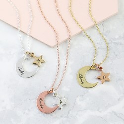 Personalised Mixed Metal Moon and Star Necklace