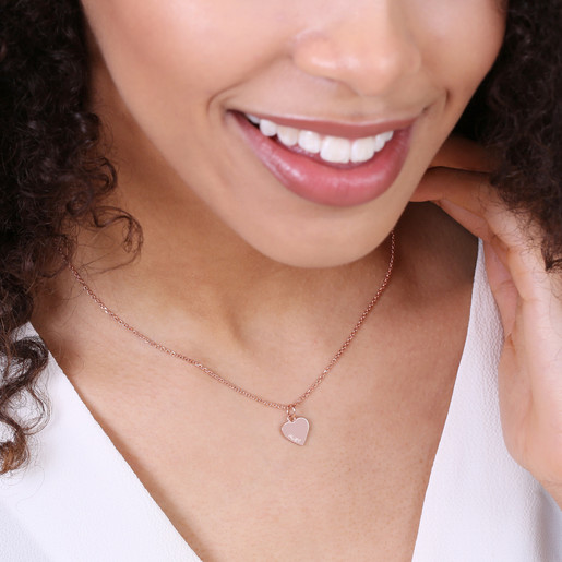 Rose Gold on Model Lisa Angel Ladies' Personalised Sterling Silver Heart Charm Necklace
