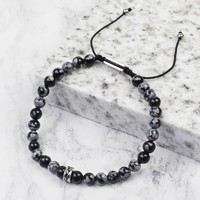 Men's Snowflake Obsidian Stone Adjustable Bracelet