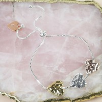 Personalised Mixed Metal Hammered Heart Bead Bracelet