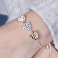 Mixed Metal Hammered Heart Bead Bracelet