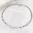 Ladies' Blue Leather and Silver Leaf Anklet with Initial Charm