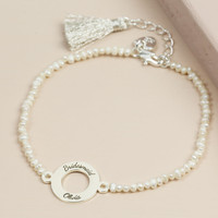 Personalised Ivory Pearl and Disc Tassel Bracelet