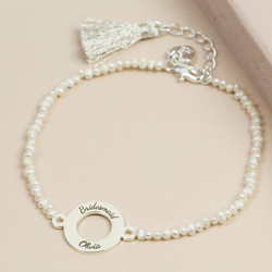 Personalised Ivory Pearl and Disc Tassel Bracelet