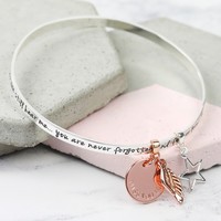 Personalised 'Never Forgotten...' Meaningful Words Charm Bangle