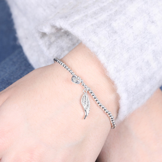 Beaded Wing Charm Bracelet in Silver