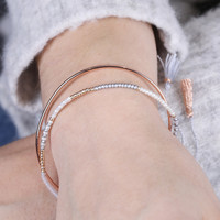 Layered Bangle and Beaded Bracelet in Grey and Rose Gold