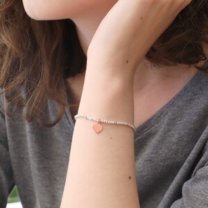Rose Gold Heart beaded bracelet in silver and Rose Gold