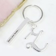 Personalised Polished Silver Bar and Initial Keyring