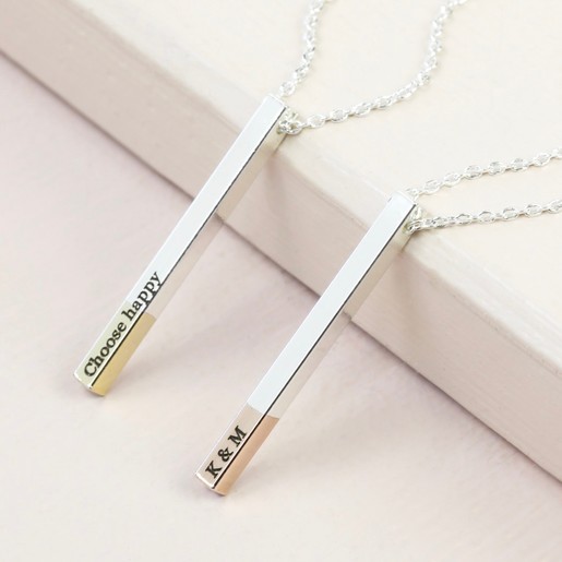 Personalised Dipped Silver Slim Bar Necklace Lisa Angel