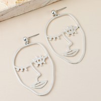 Winking Face Drop Earrings in Silver