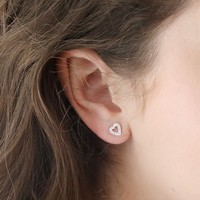 Sterling Silver Diamante Open Heart Stud Earrings