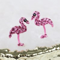 Sterling Silver Diamante Flamingo Stud Earrings