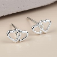 Sterling Silver Interlocking Heart Stud Earrings
