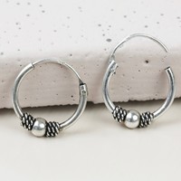 Sterling Silver Vintage Style Bead Hoop Earrings